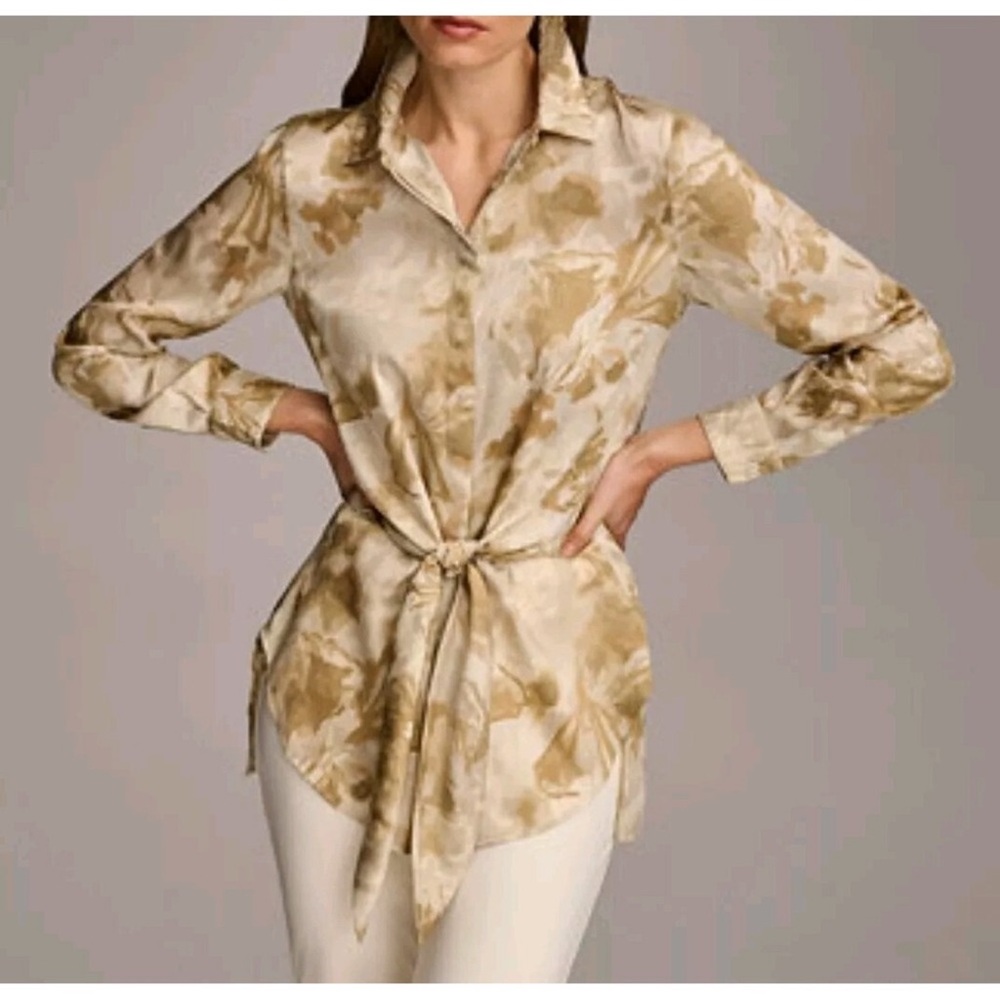 Donna Karan silk Front Tie Button Down Blouse XS
